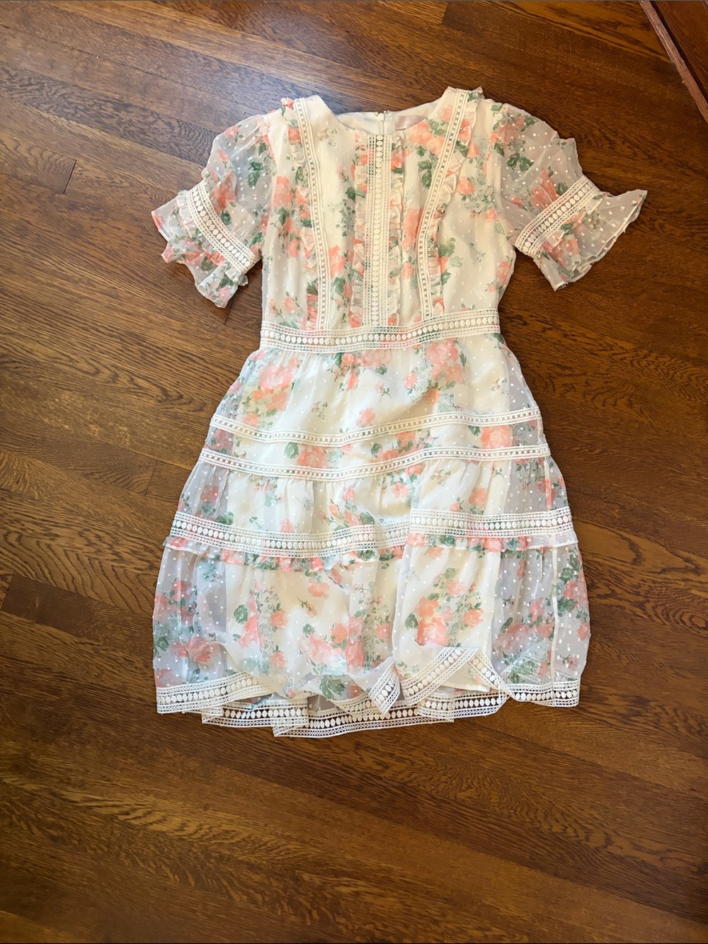 Rachel Parcell White Dress with Peach Floral Lace Trim